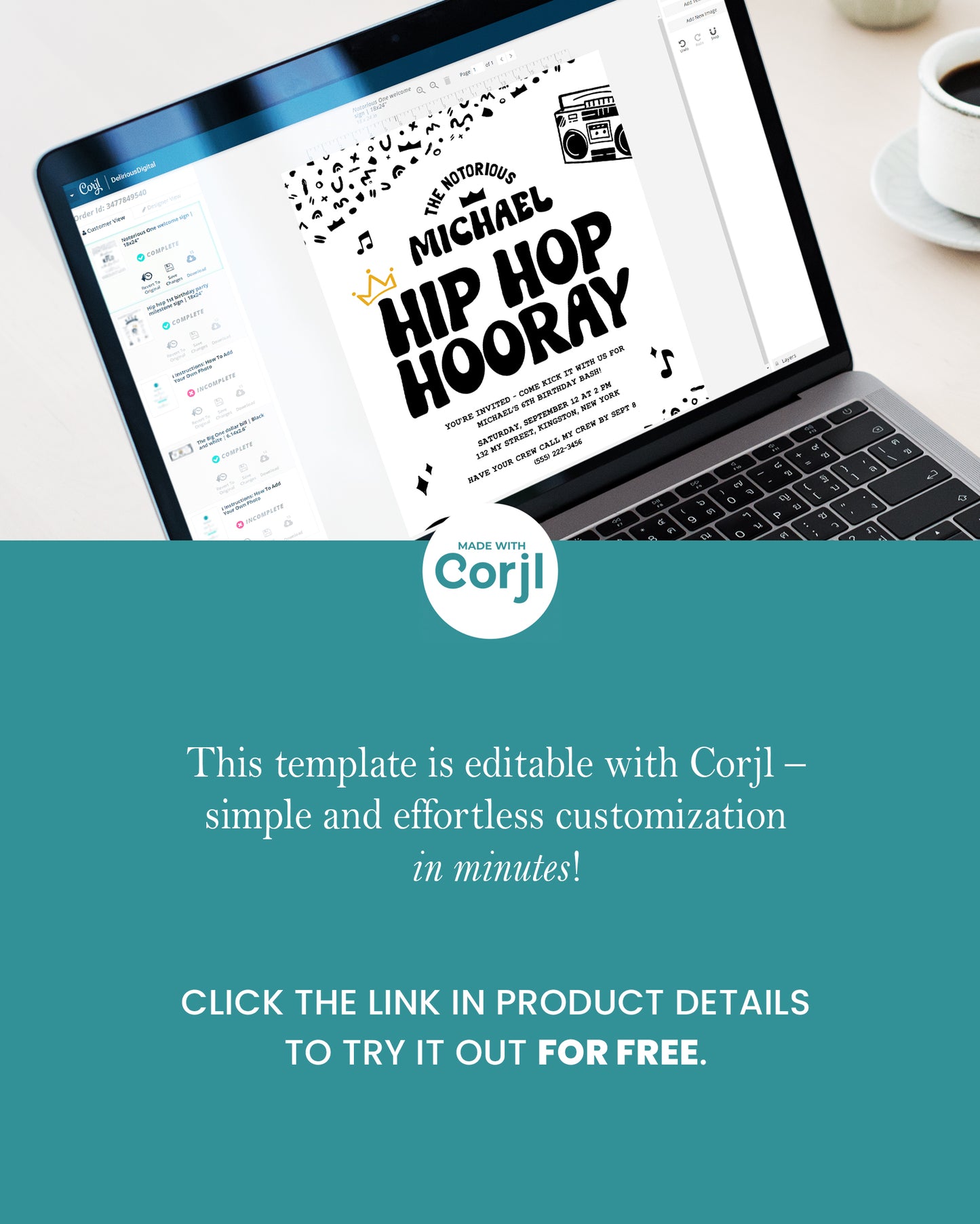 Notorious Hip Hop Hooray 6th Birthday Invite Template
