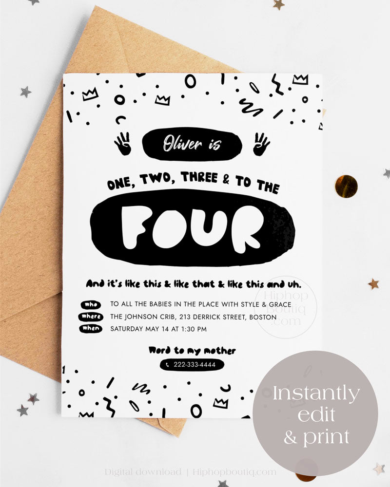 One Two Three And to The Four Birthday Invite Template