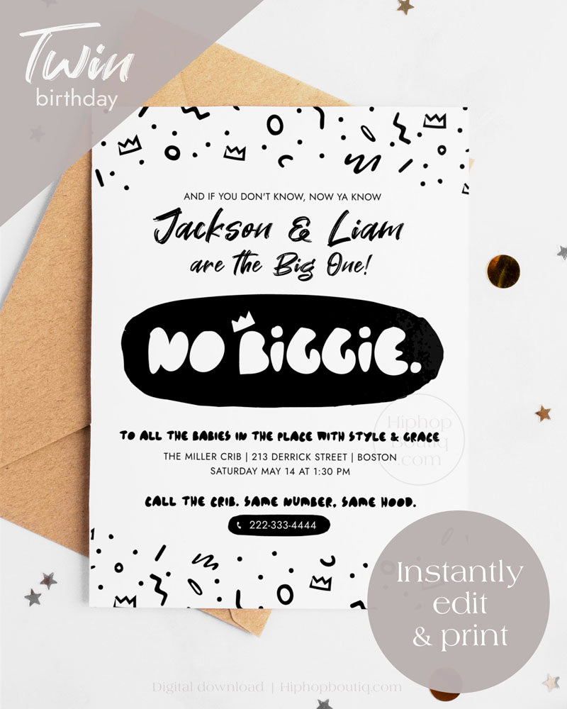 Notorious One Twin Birthday Invite Template