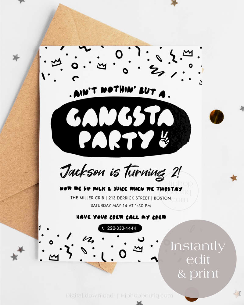 2nd birthday gangsta party invitation | Hip hop theme party template
