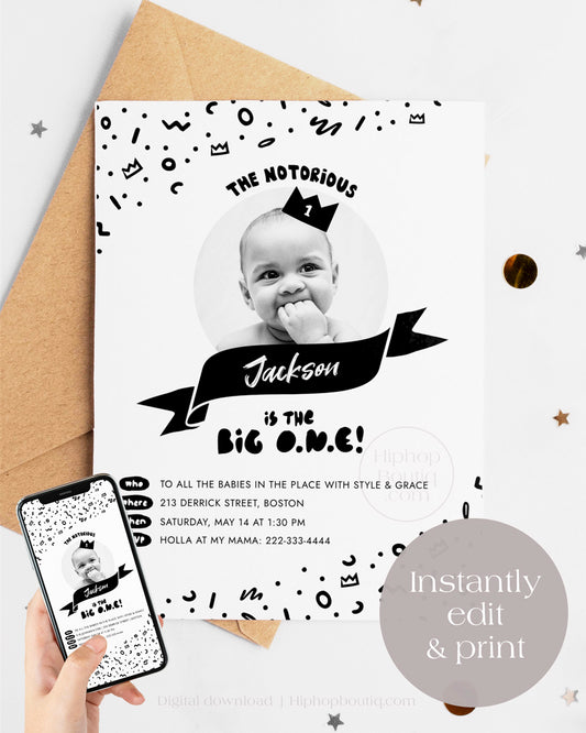 Notorious one birthday invite template | The big one party theme