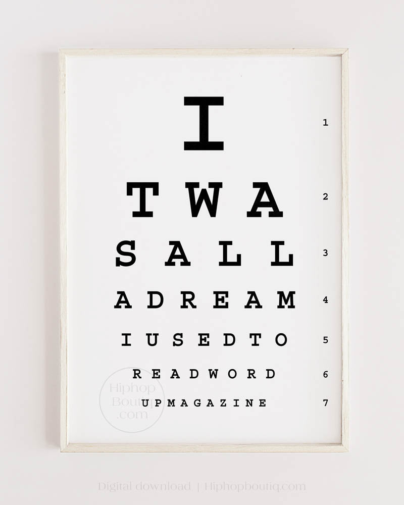 It was all a dream sign | Hip hop office decor | Eye test chart poster for office - HiphopBoutiq