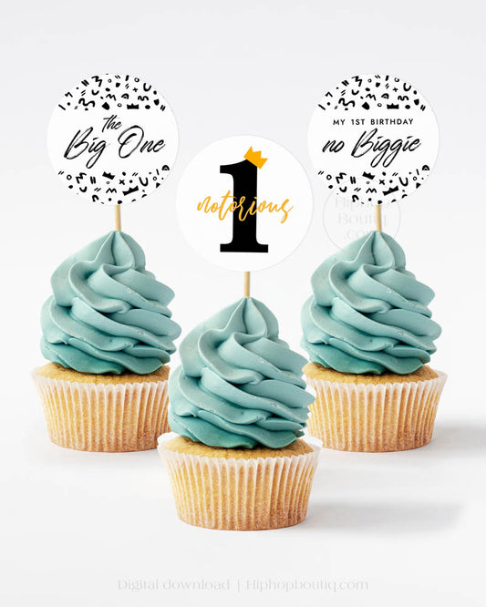 Notorious One party cupcake toppers | Hip hop birthday decor