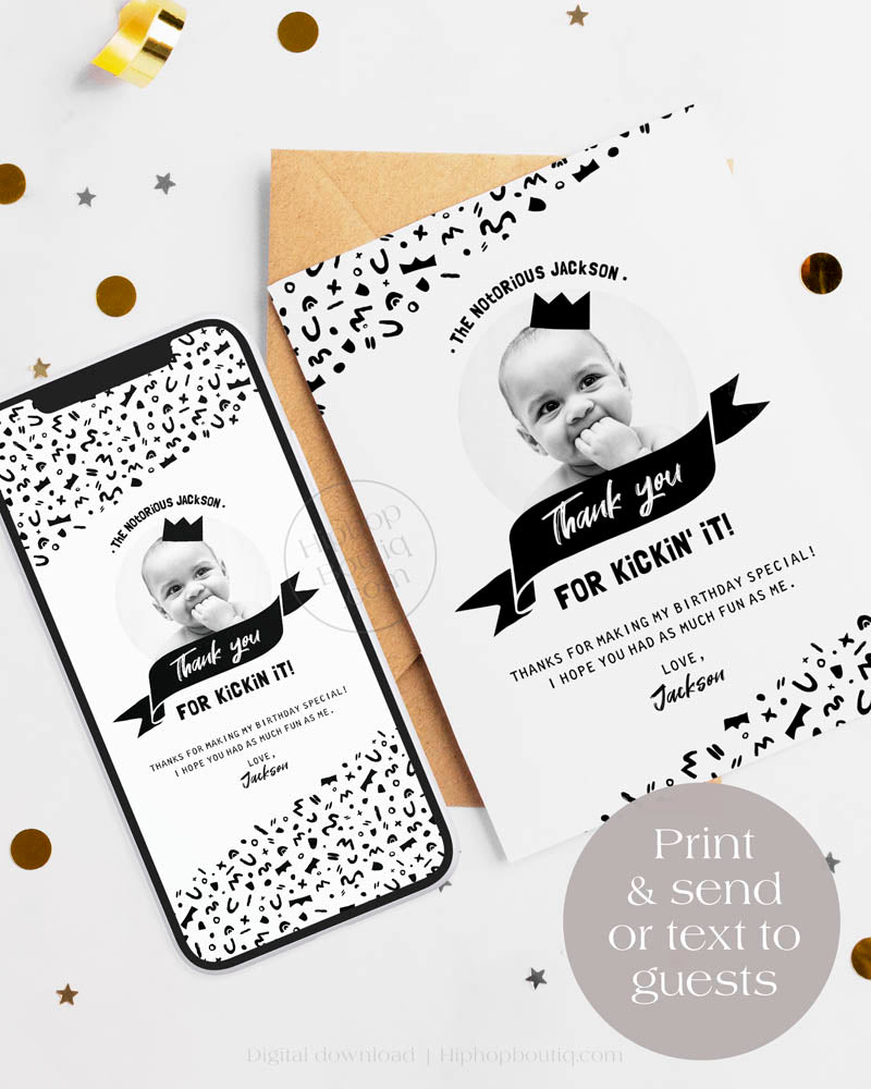 Thank you for kickin' it card | Editable hip hop birthday party template