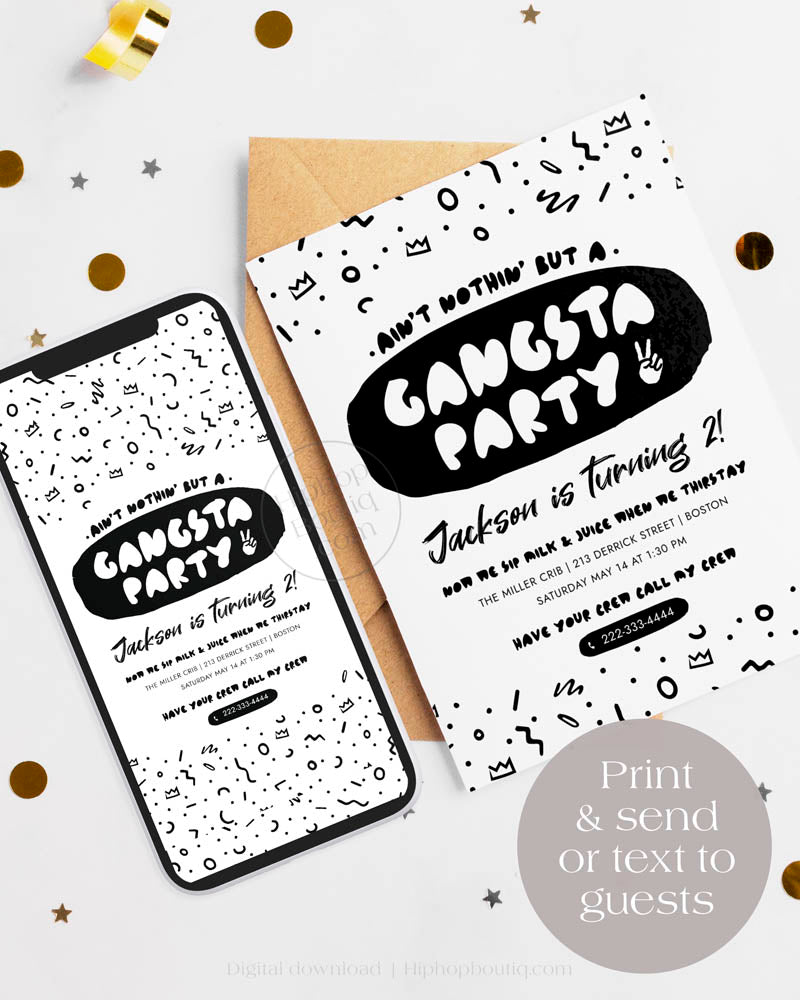 2nd birthday gangsta party invitation | Hip hop theme party template