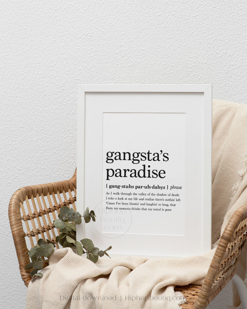 Gangsta's paradise lyrics poster, Old school hip hop lyrics wall art