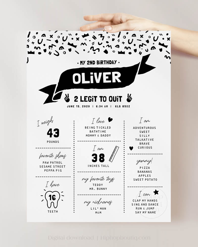 Editable two legit to quit milestone sign | 2nd birthday decor template