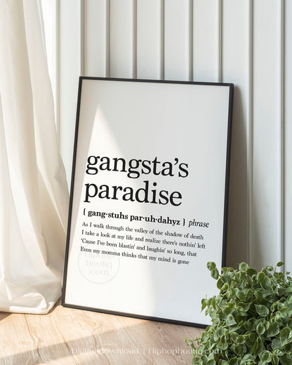 Gangsta's paradise lyrics poster | Old school hip hop lyrics wall art | Definition - HiphopBoutiq