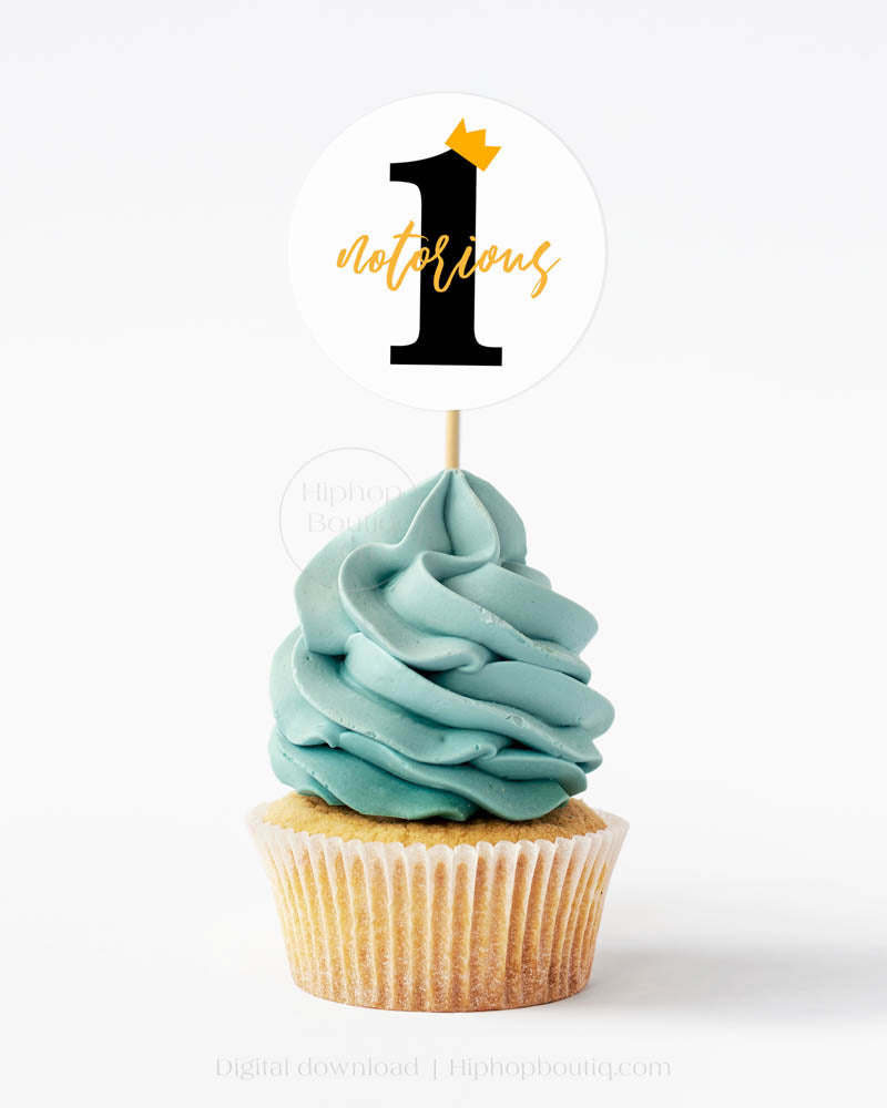 Notorious One party cupcake toppers | Hip hop birthday decor