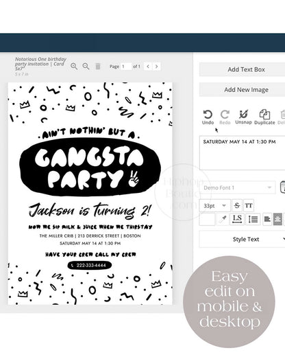 Ain't Nothing But a Gangsta Party Birthday Invite Template