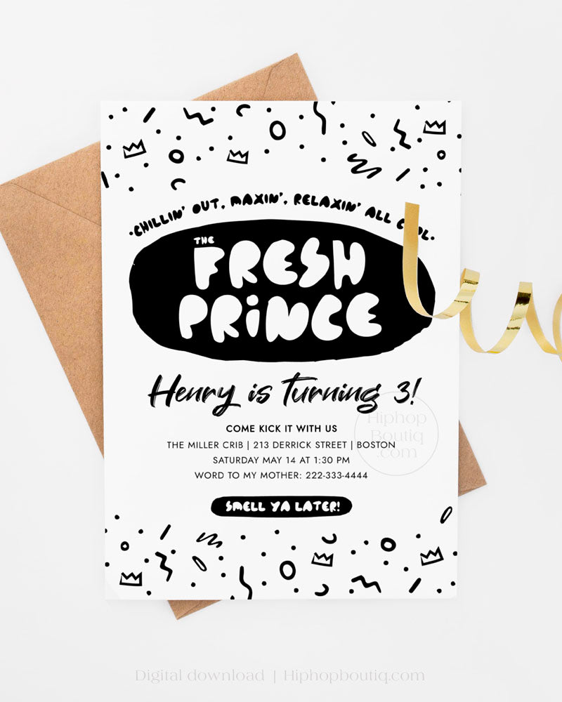 Fresh prince birthday invitation template | 90s hip hop party theme