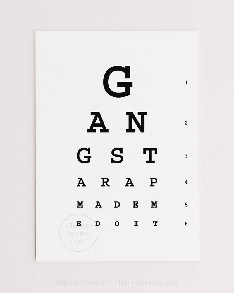 Gangsta Rap Made Me Do It Eye Chart Poster