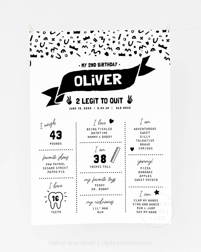 Editable two legit to quit milestone sign | 2nd birthday decor template